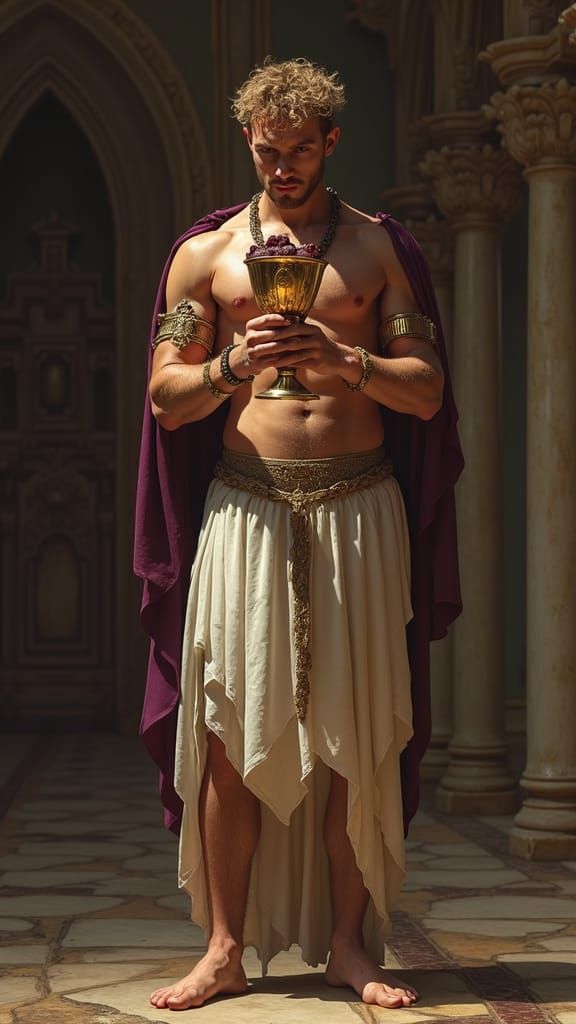 Byzantine Man with Golden Chalice, Pre-Raphaelite Style