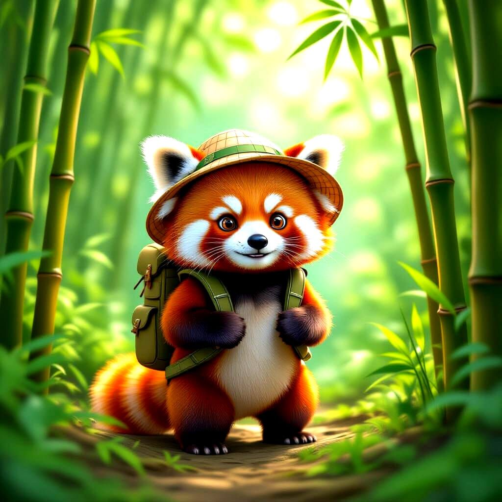 Red Panda Explorer in Lush Bamboo Jungle