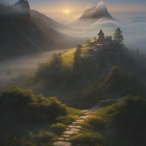 Dornish Lady on Misty Peak in Ethereal Style