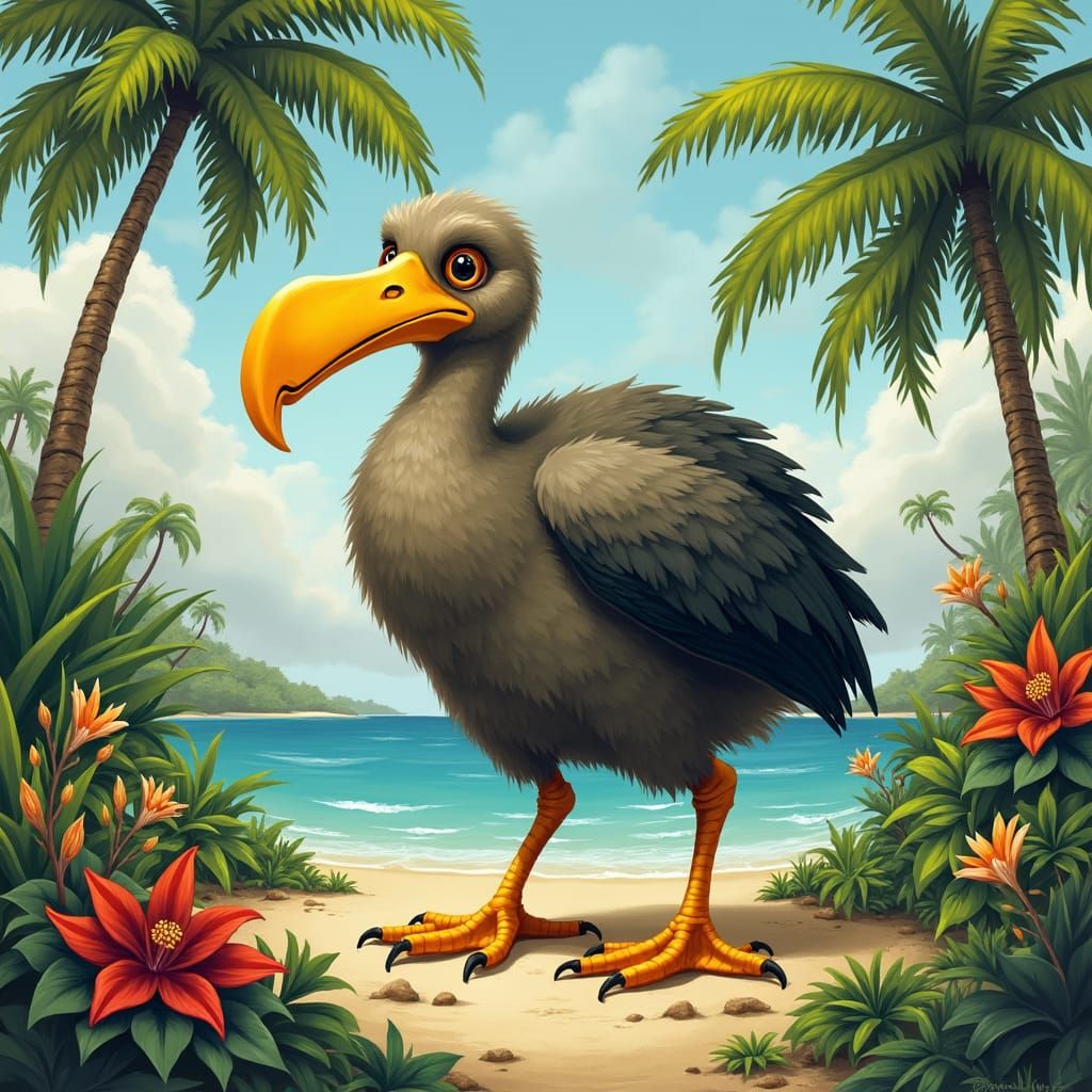Dodo Bird Illustration on Tropical Island