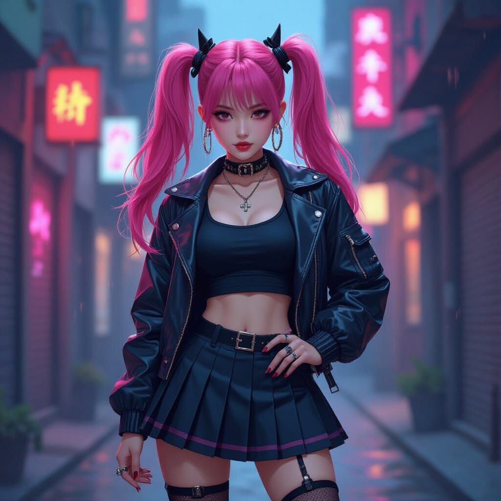 K-Pop Demon Hunter Girl with Pink Hair