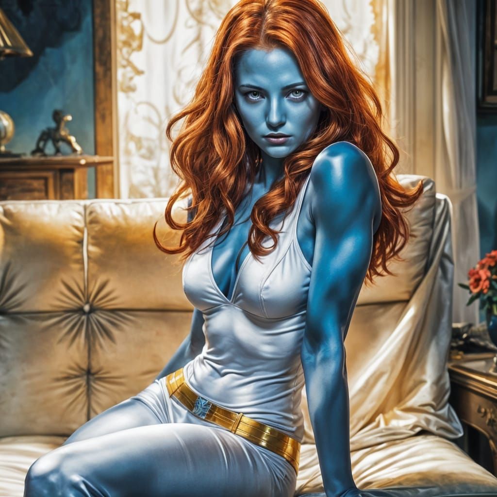 Mystique of the X-Men with Red Hair and Yellow Eyes