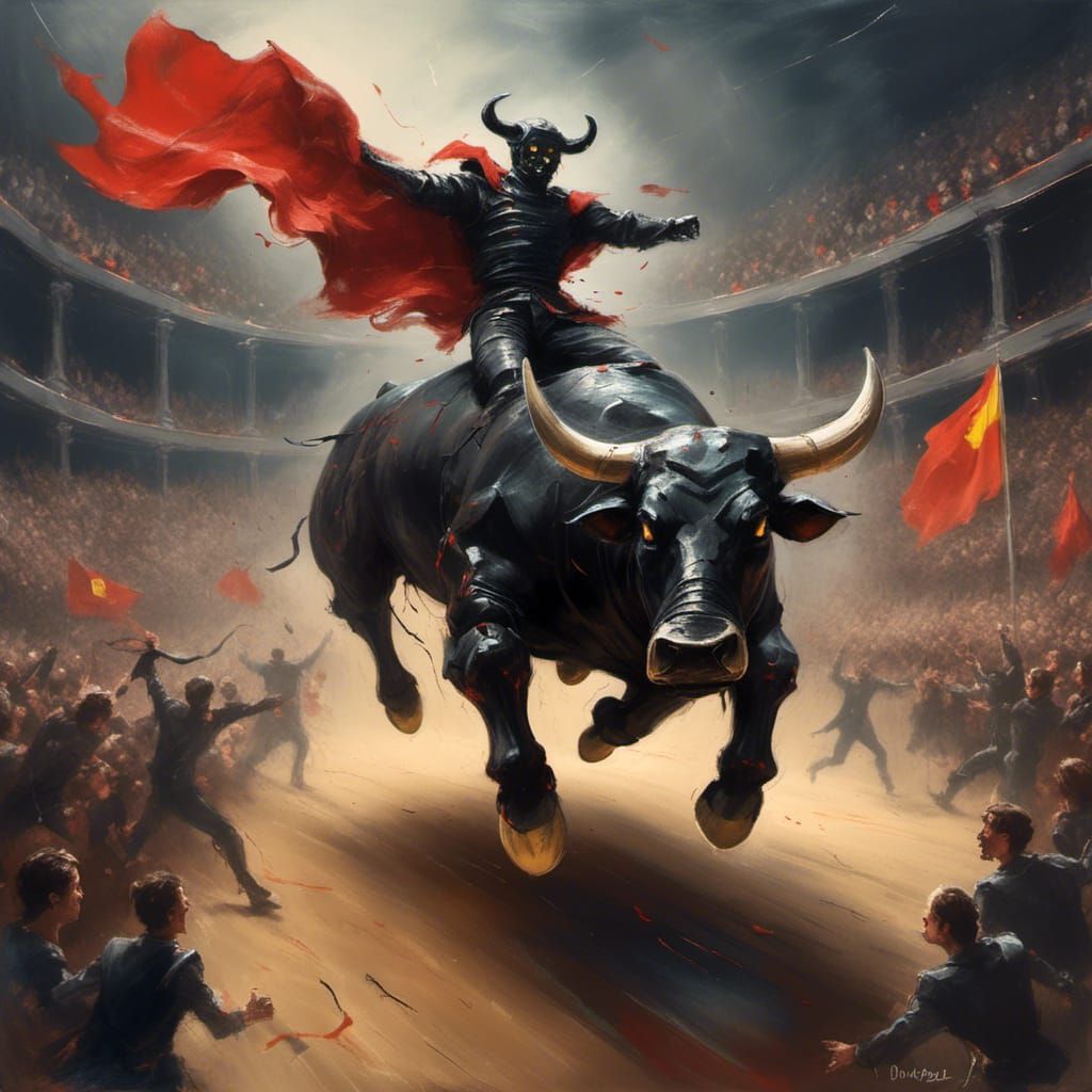 Robot Matador's Escape: Futuristic Blackboard Art