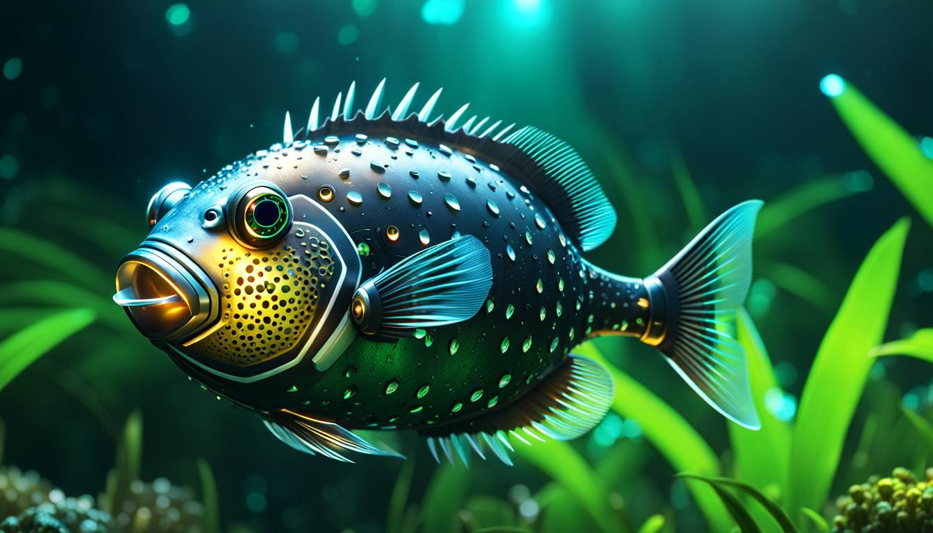 Energized Dark Jungle Blowfish in Nuclearpunk Concept Art