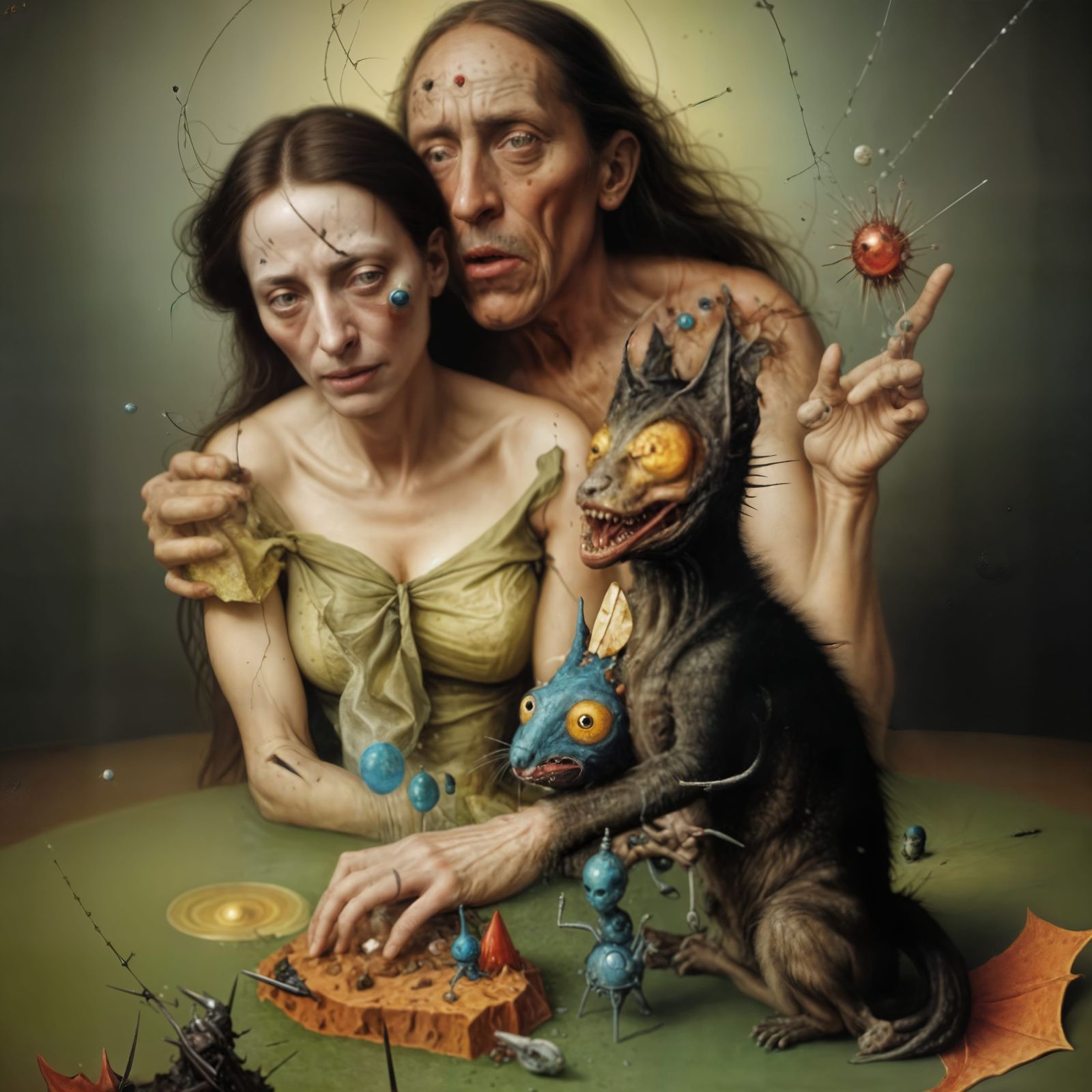 If it escaped you, the lady is being 'wooed' - BUT - she is more interested by the wired-up Cat with a Hand and the 'lit...