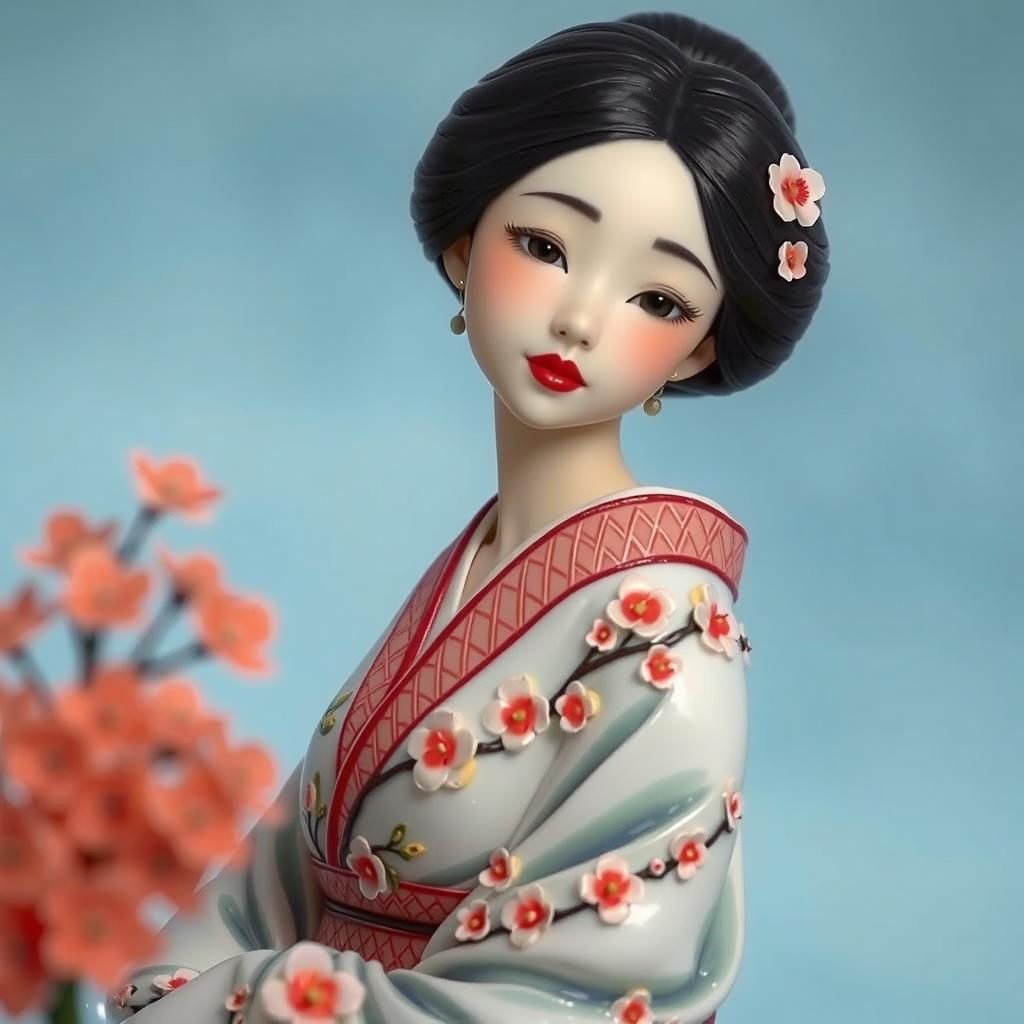 Enameled Glass Japanese Garden Scene in Pop Art Style