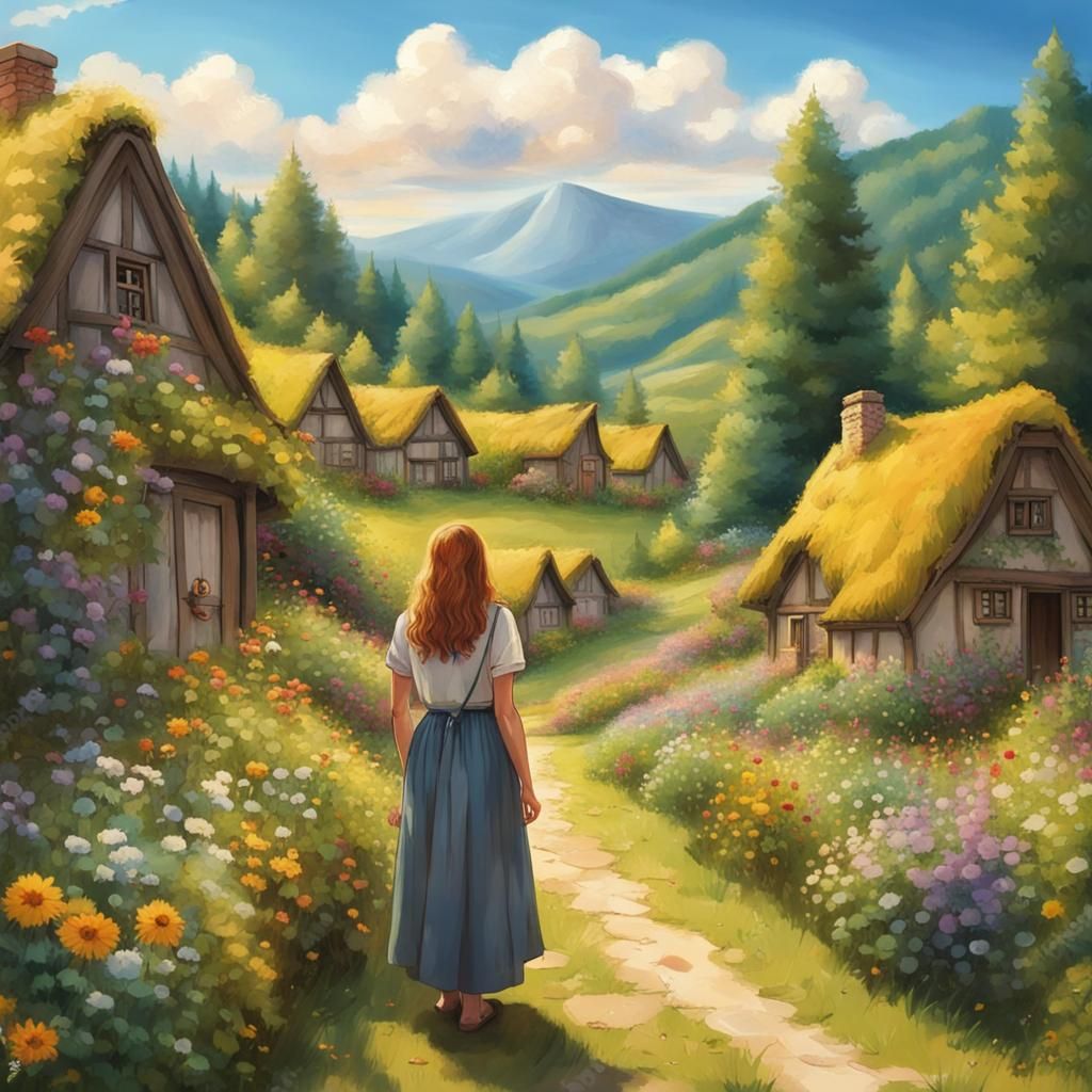 Picturesque Hobbit Village Scene on Summer Day