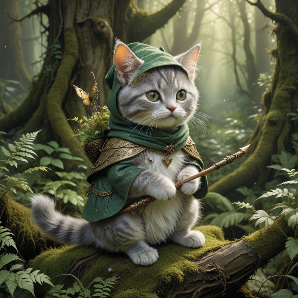 Medieval Kitten in Whimsical Forest Attire