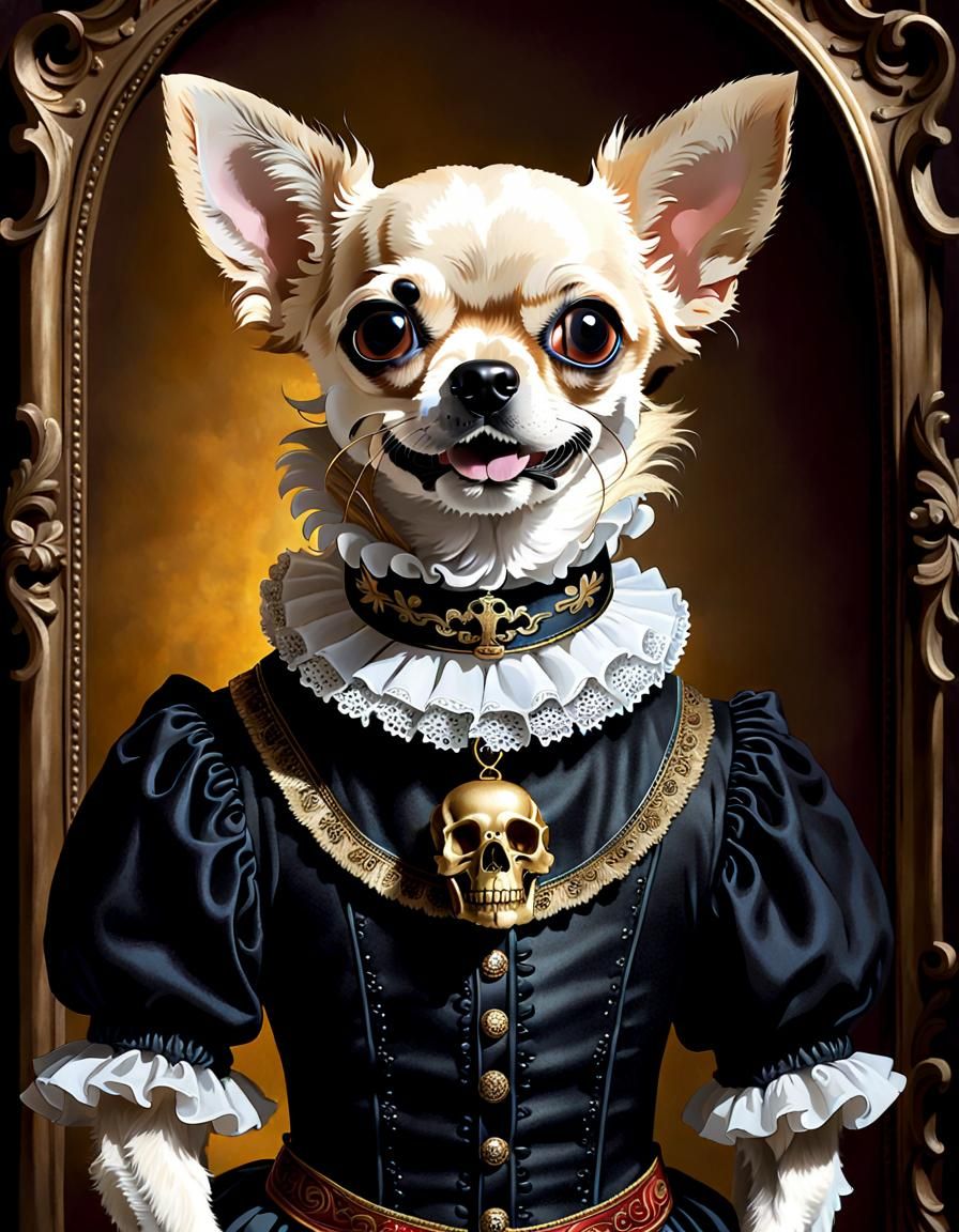 Shakespearean Chihuahua with Skull in Felt Texture