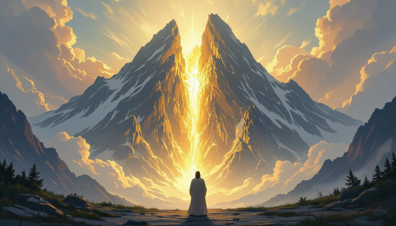 Mountain Parting in Radiant Light: A Divine Revelation