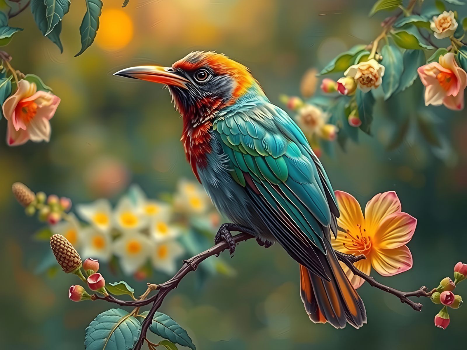 Vibrant Bellbird in Whimsical Oil Painting