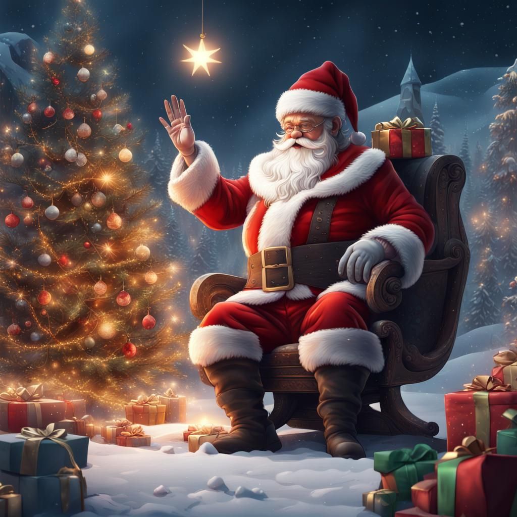 Santa Claus New Year Greeting Card: Detailed Matte Painting