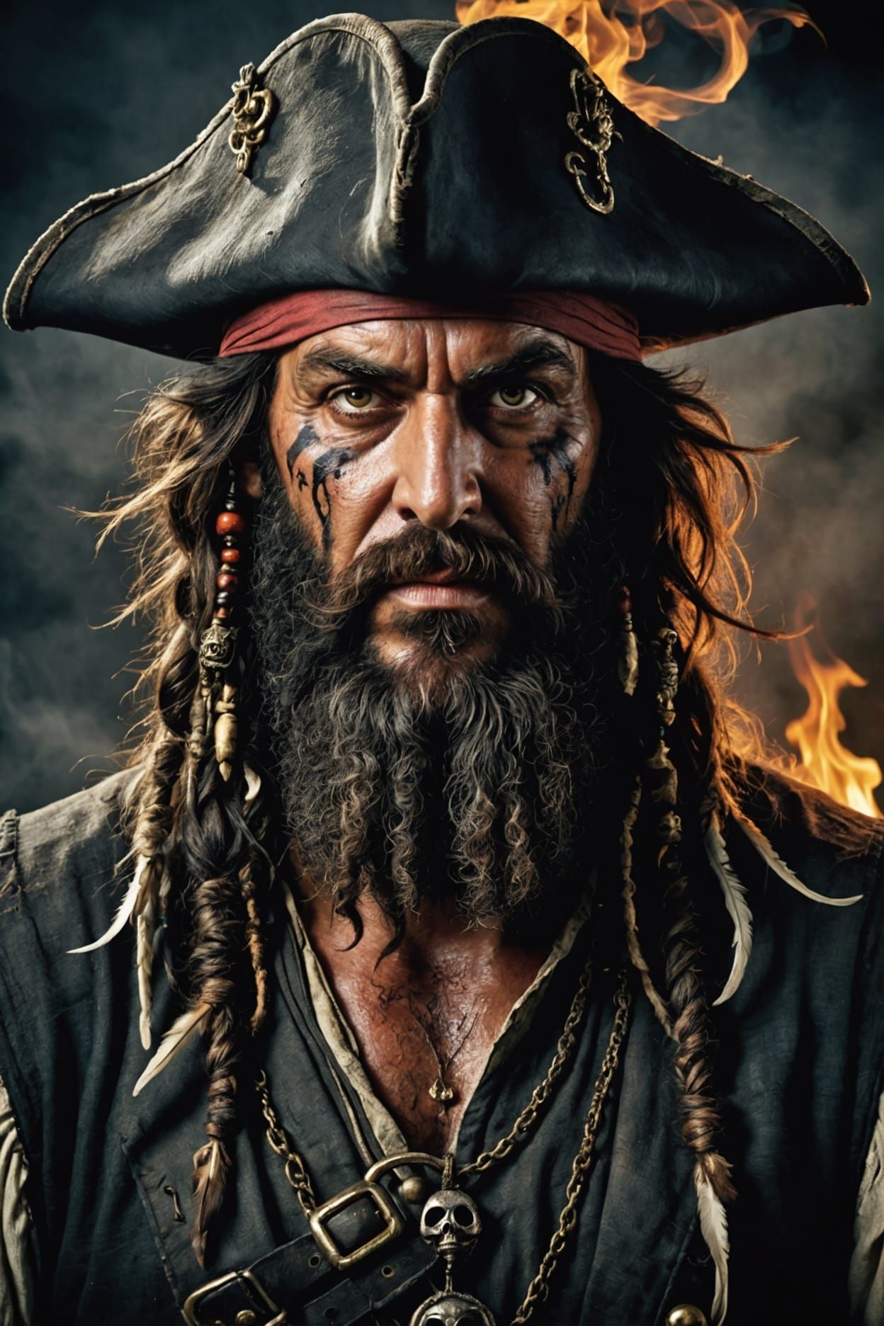 Photo-Realistic Portrait of Blackbeard with Burning Beard