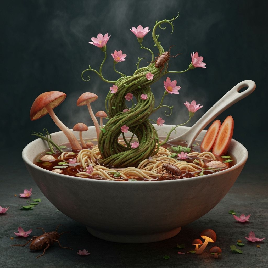 Floral Ramen Bowl in Dark Surrealist Style
