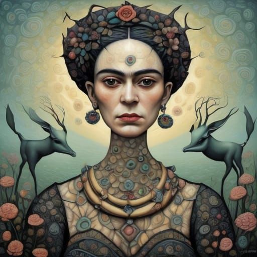 Delicate Domino Portrait in Beksiński's Dreamlike Style