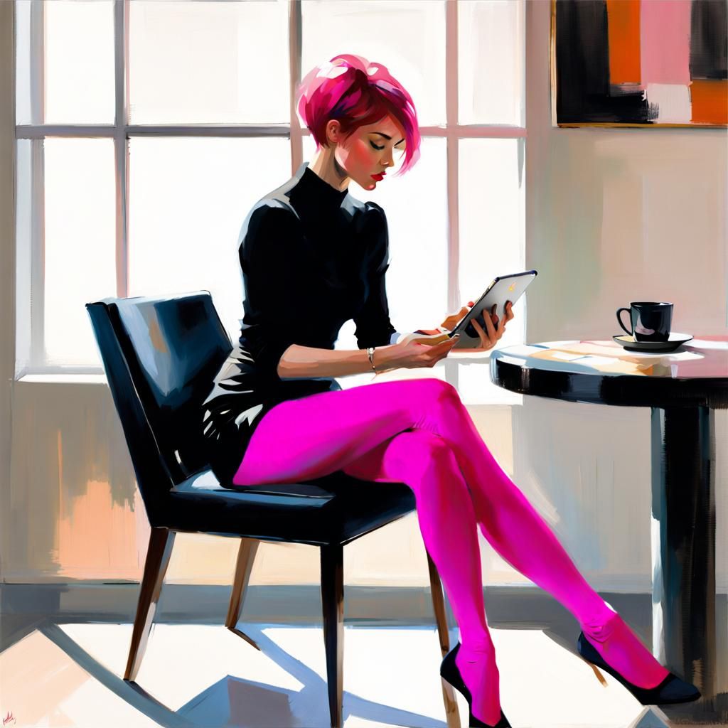 Girl with Tablet in Luminous Impressionism Style