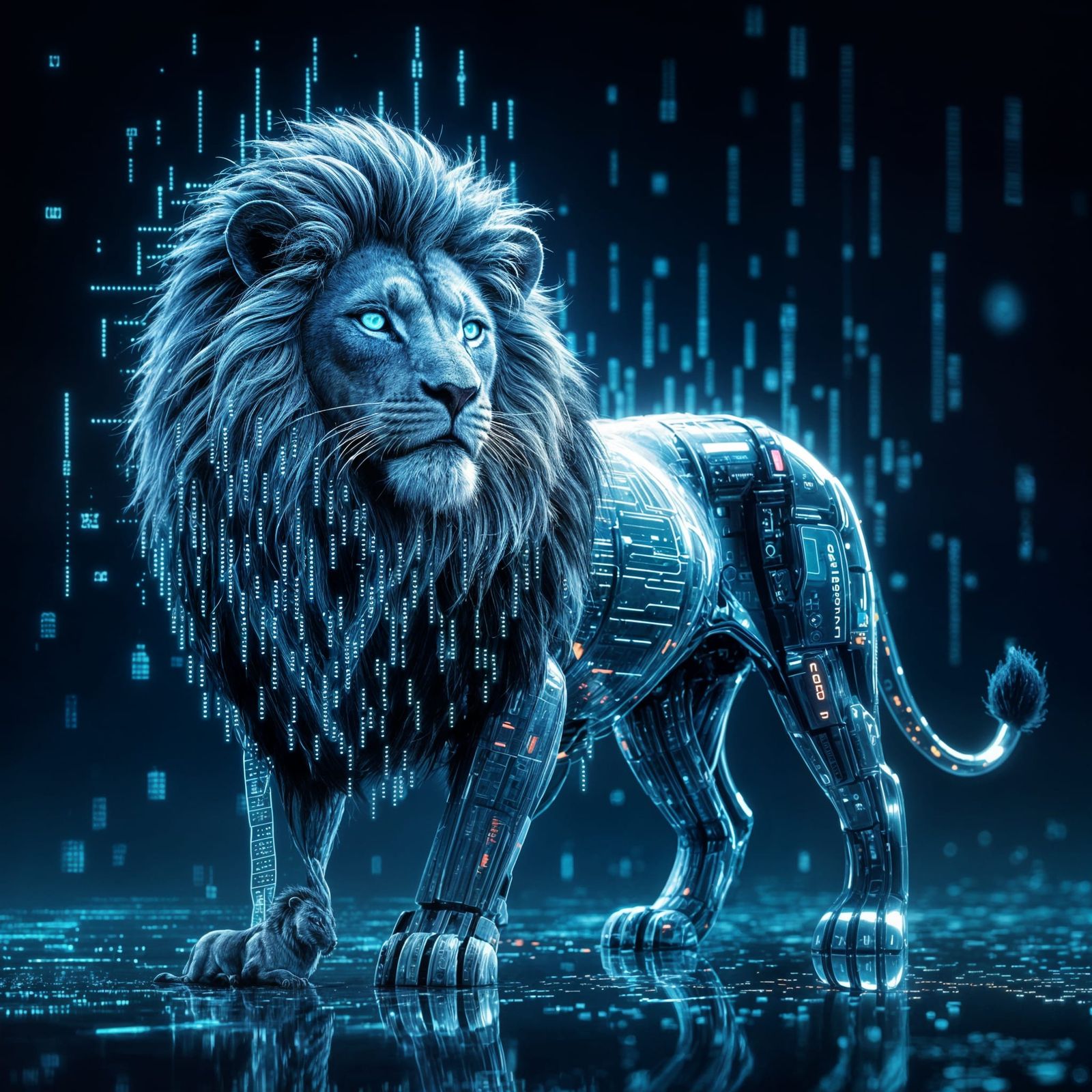 Majestic Digital Lion Roars in Binary Code