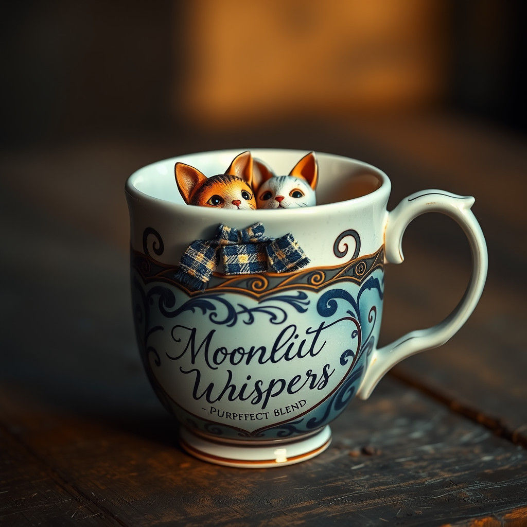 Ceramic Cup with Cat Dolls: Fantasy Concept Art