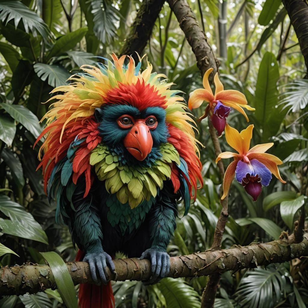 Feathered Monkey Hybrid with Toucan Features