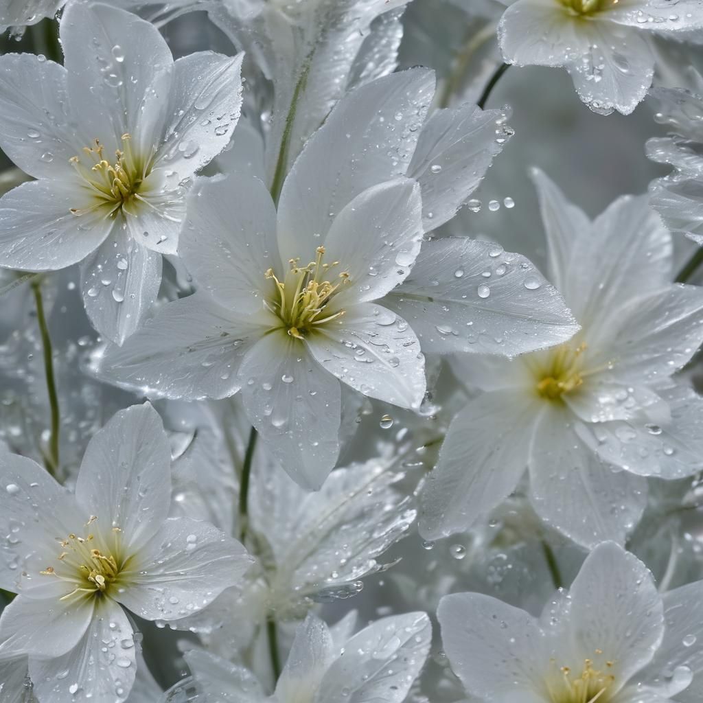 Ethereal Glass Flowers with Dew Droplets