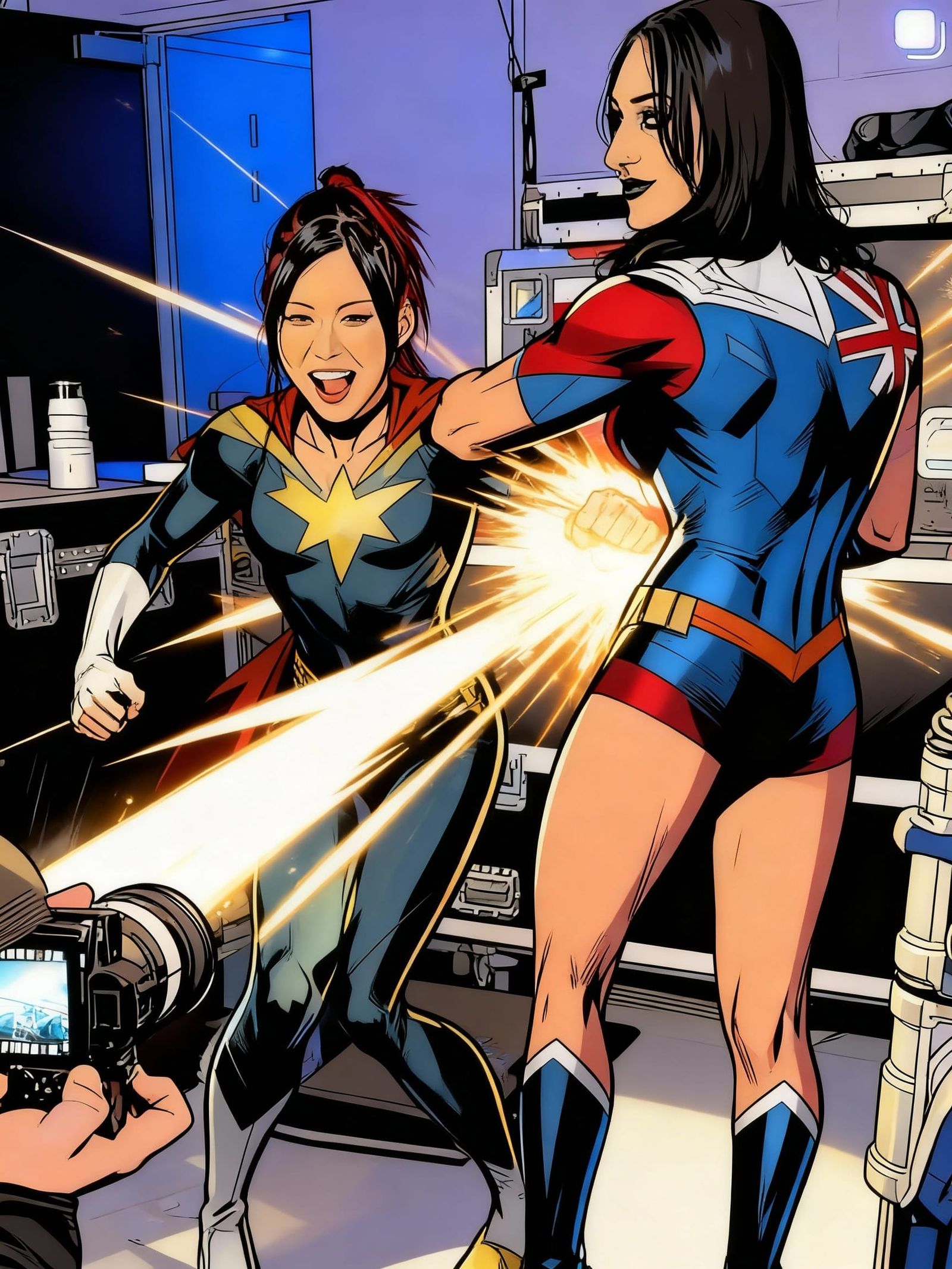 Superhero in Dynamic Comic Panel Illustration