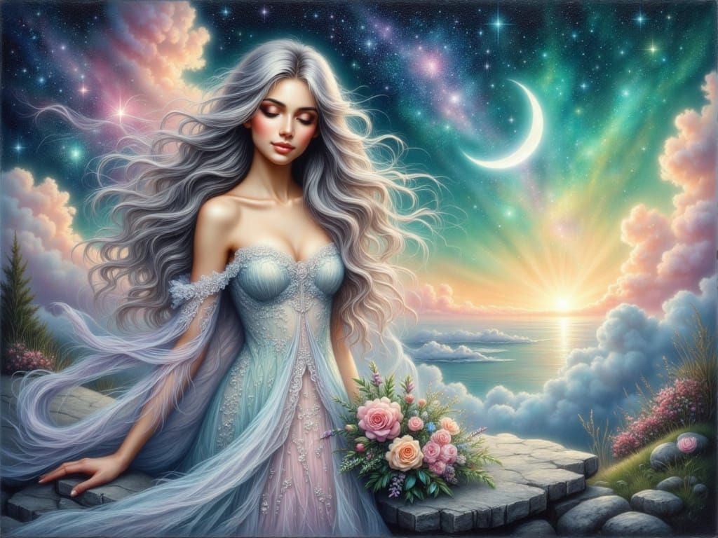 Magnificent Queen of Love in Ethereal Sky Oil Painting