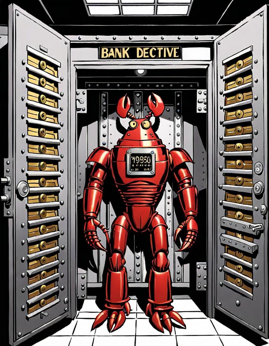 Robot Lobster Detective in Bank Vault, Comic Art