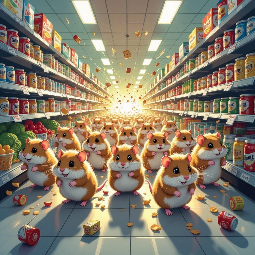 Giant Hamster Horde Chaos in Grocery Store Aisle