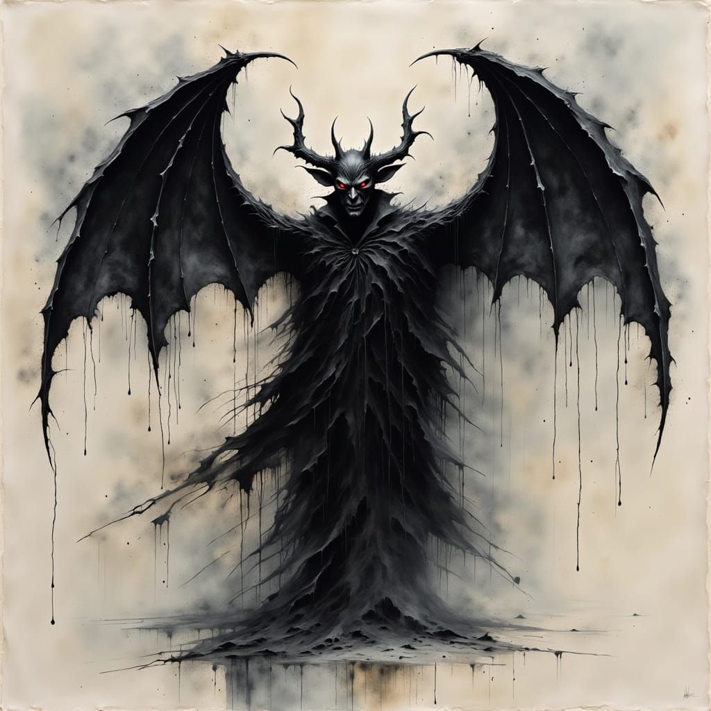 Vampire Figure Emerging from Mist in Dark Art Style