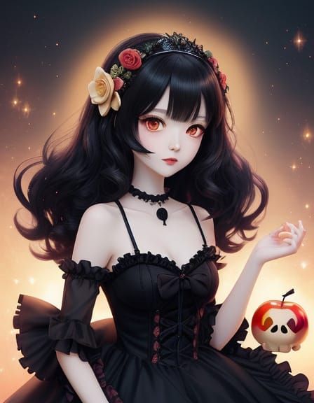 Chibi Dark Fairy Princess with Glowing Eyes