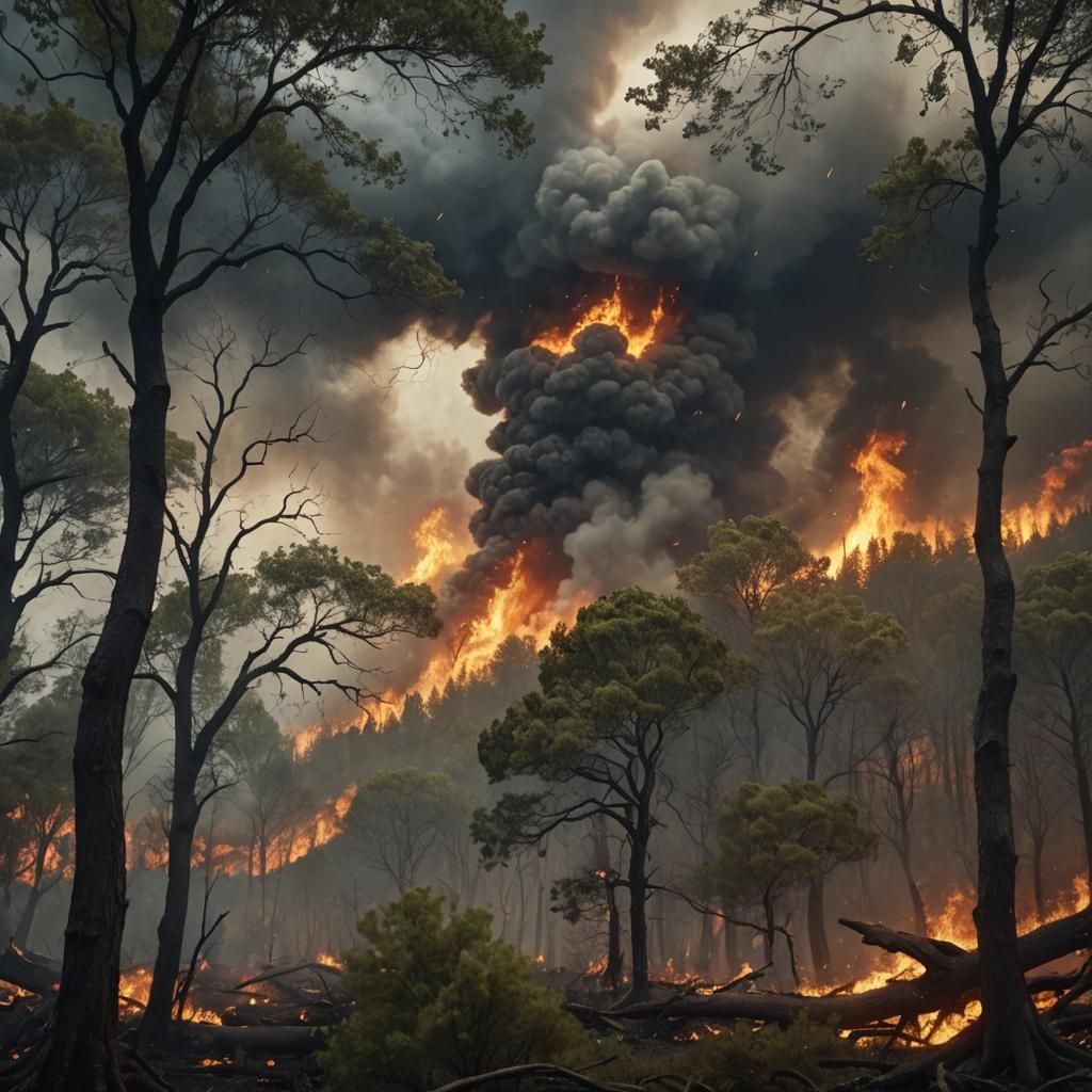 Cinematic Forest Fire with Swirling Smoke