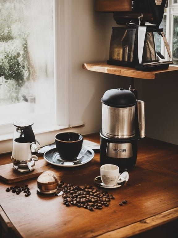 Antique Coffee Maker and Cup in Sunlight