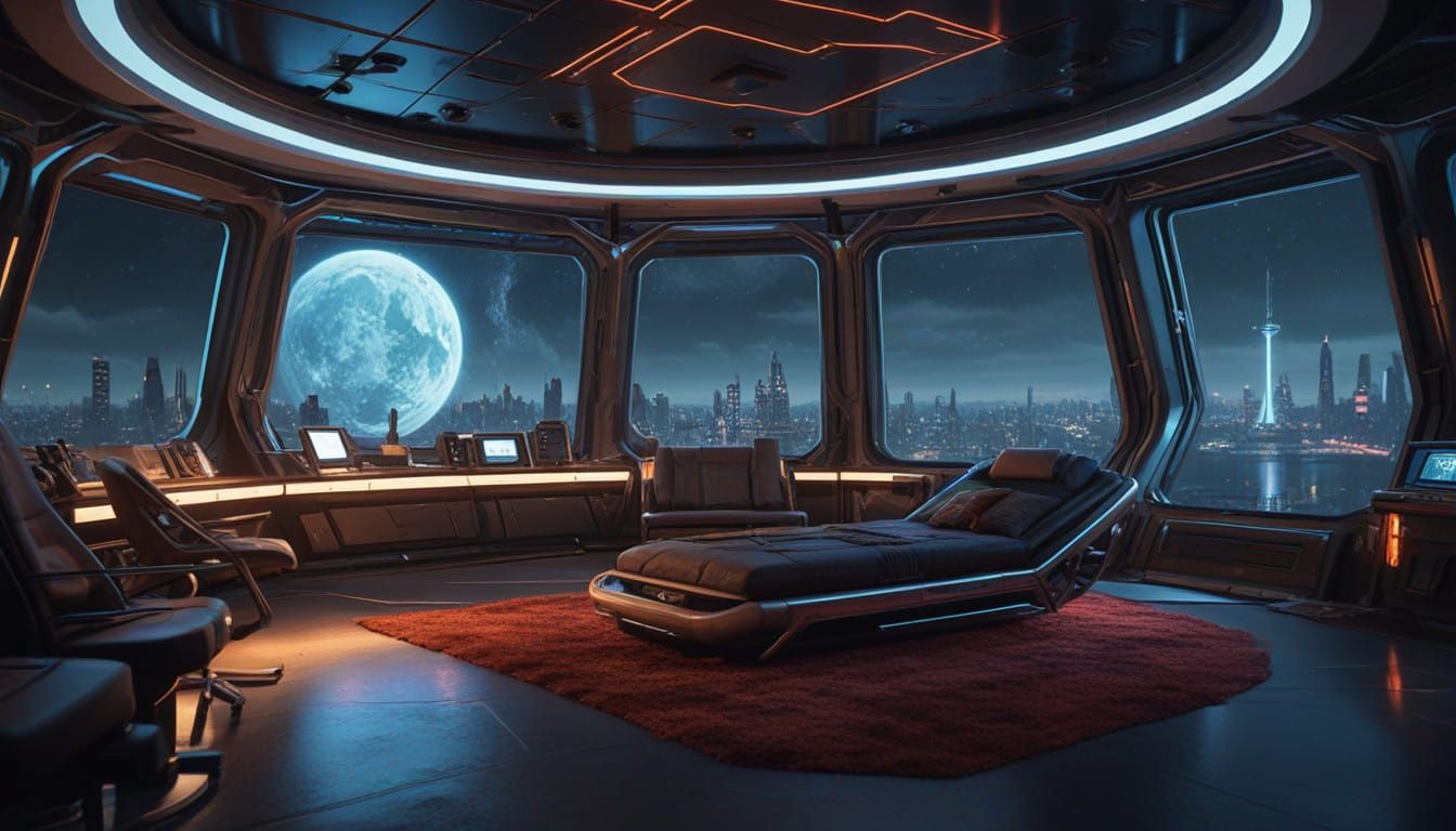 Futuristic Spaceship with Expansive Windows and Advanced Tec...