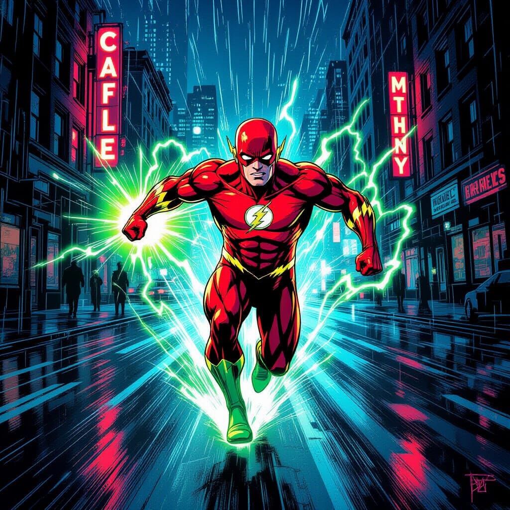 The Flash with Green Lantern Ring in Gotham City