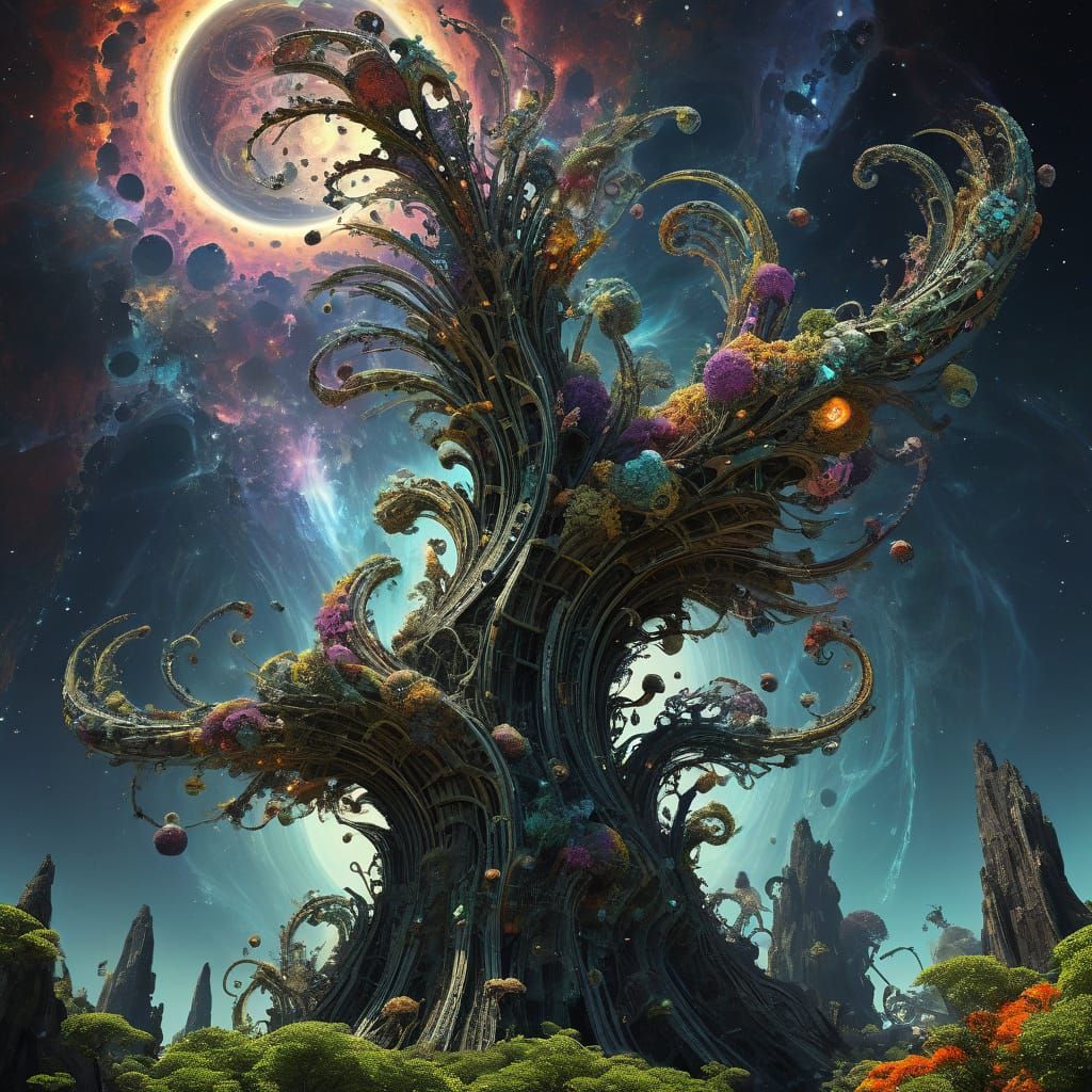 Ethereal Exoplanet Landscape with Fractal Columns and Alien ...