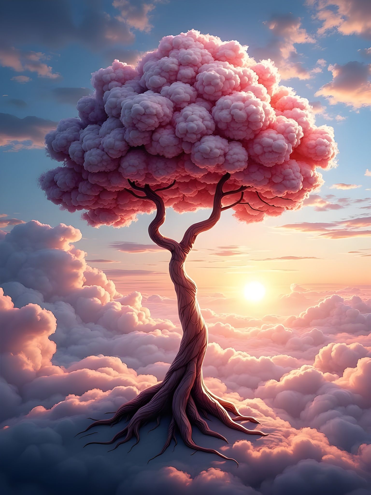 Fluffy, Magical Cloud Tree with Electric Sun