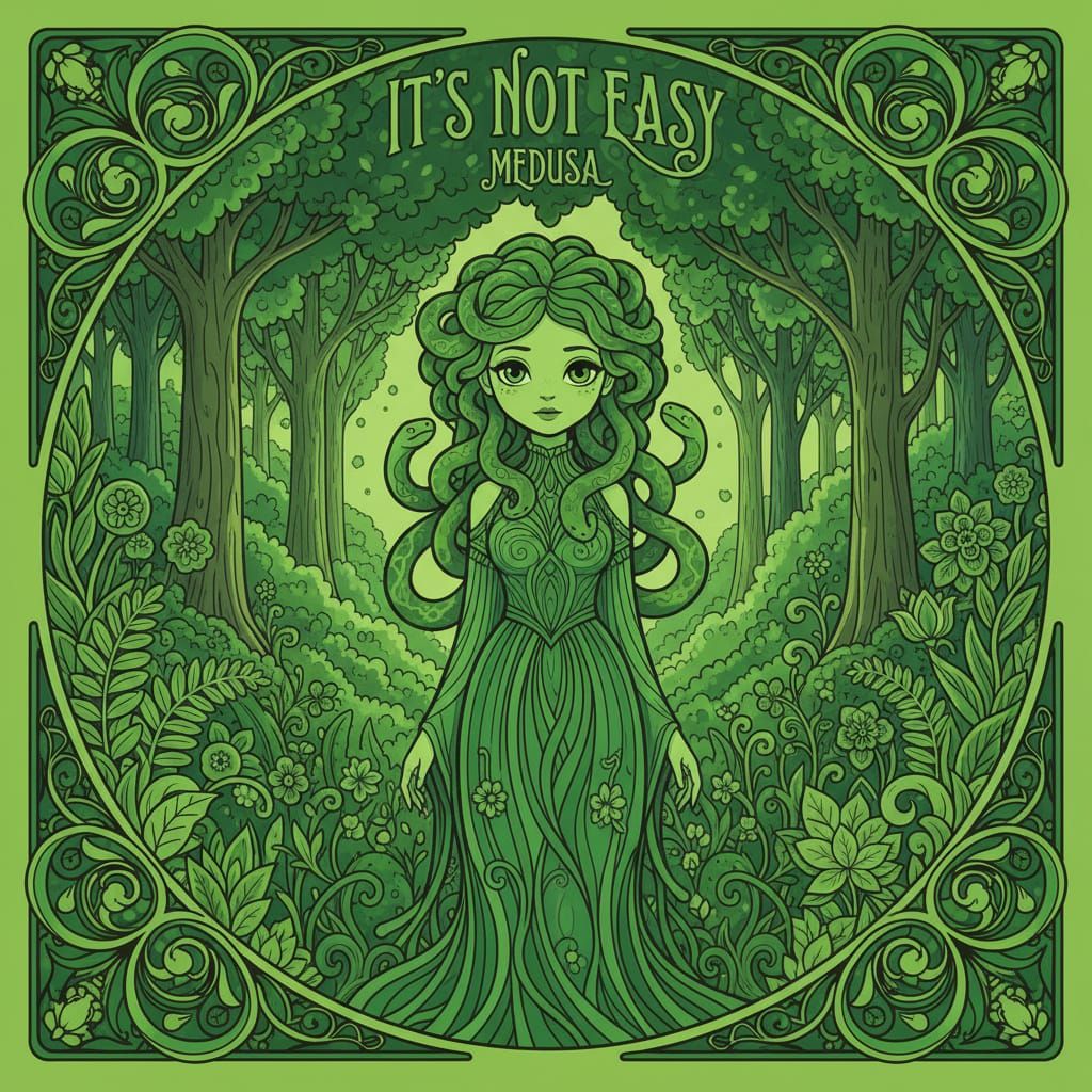 Elegant Green Medusa Album Cover in Art Nouveau Style