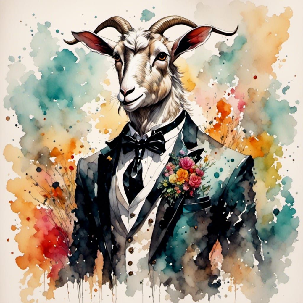 James Bond Goat in Ink and Pencil Style