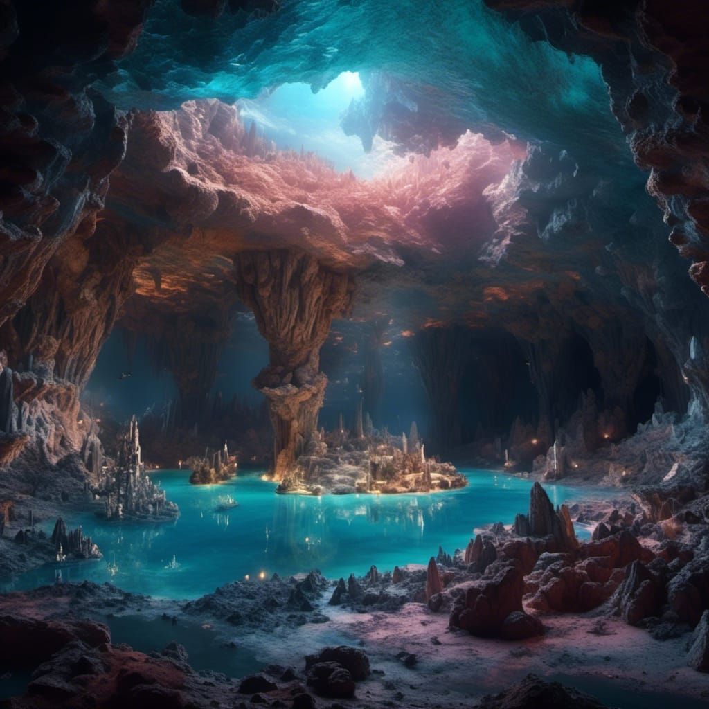 Starlight Cave with Underground Lake: Digital Painting