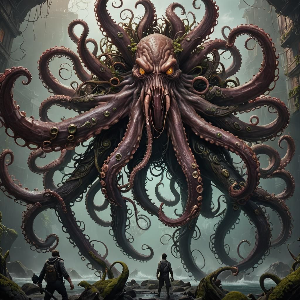 Fearsome Mutant Octopus-Man in Detailed Matte Painting