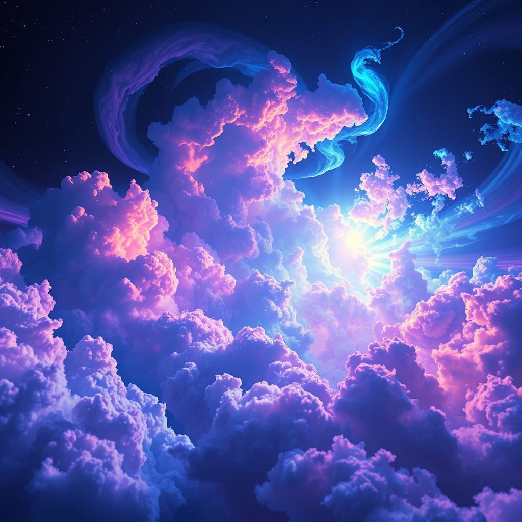 Dreamlike Celestial Landscape in Vibrant Iridescence