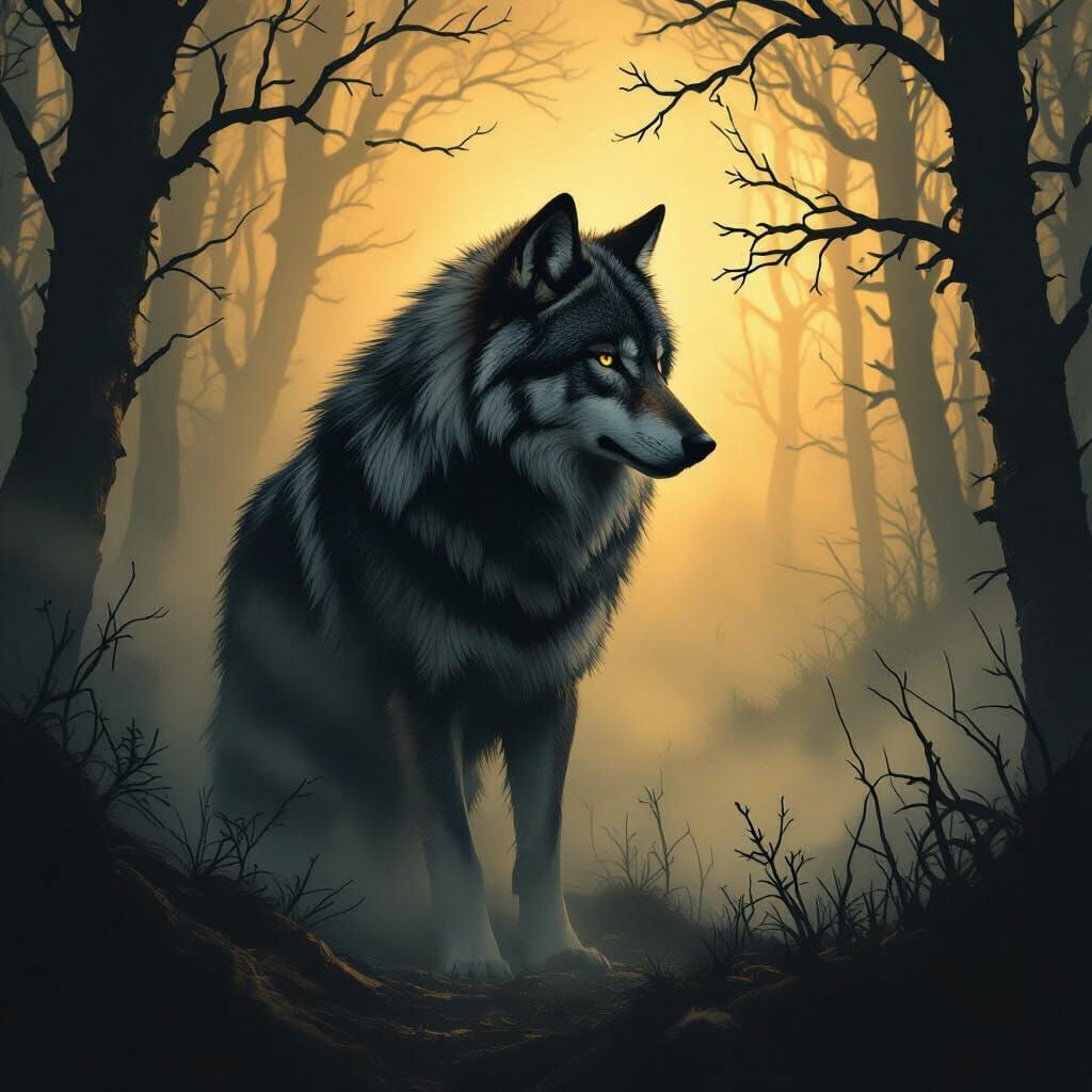 Majestic Wolf in Haunted Forest, Renaissance Style