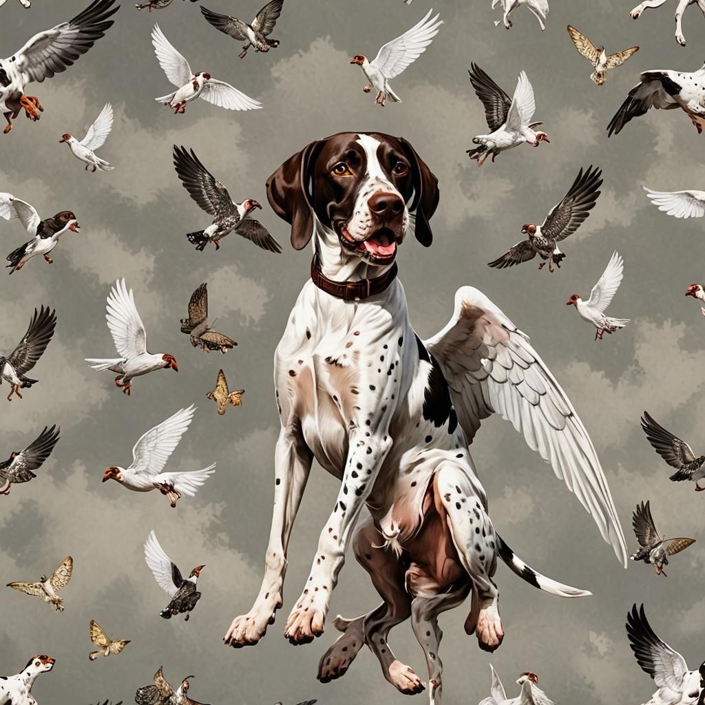 Winged English Pointer Dog in Flight