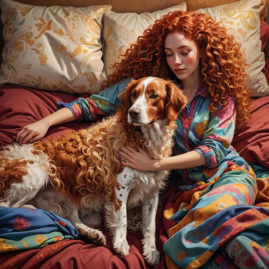 Girl Petting Dog: Hyper-Realistic Concept Art