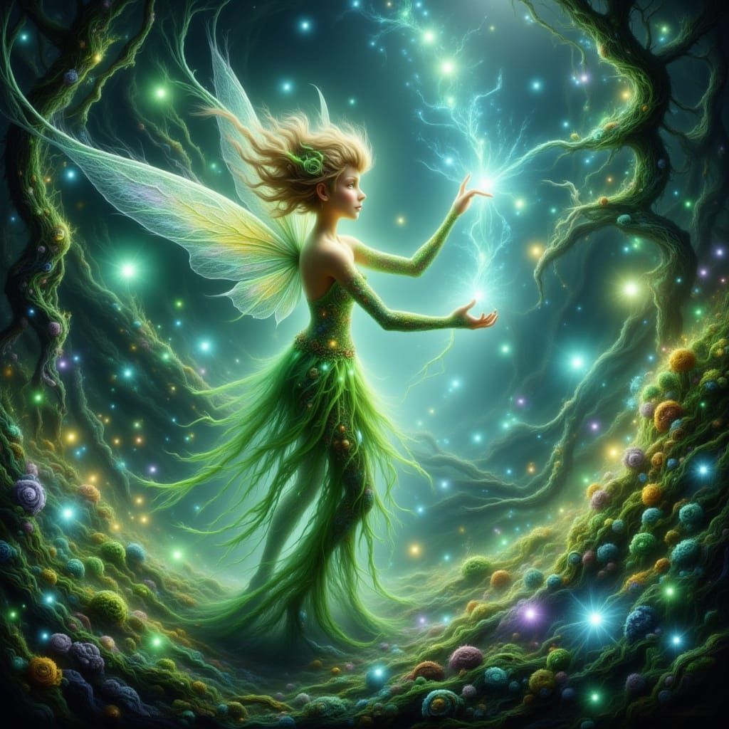 Tinkerbell in Enchanted Forest, Mystical Realism Style
