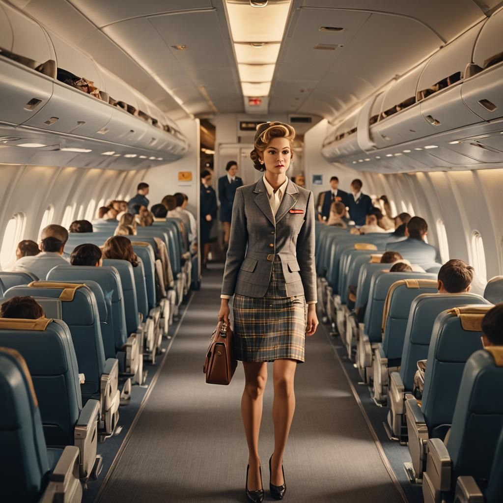 Air Stewardess in Mini Skirt, Cinematic Film Still
