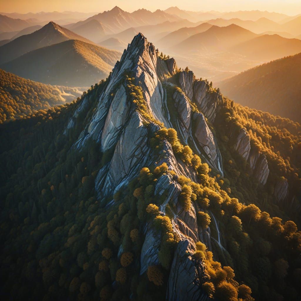 Fantasy Mountain Sunset: Aerial Landscape Photography