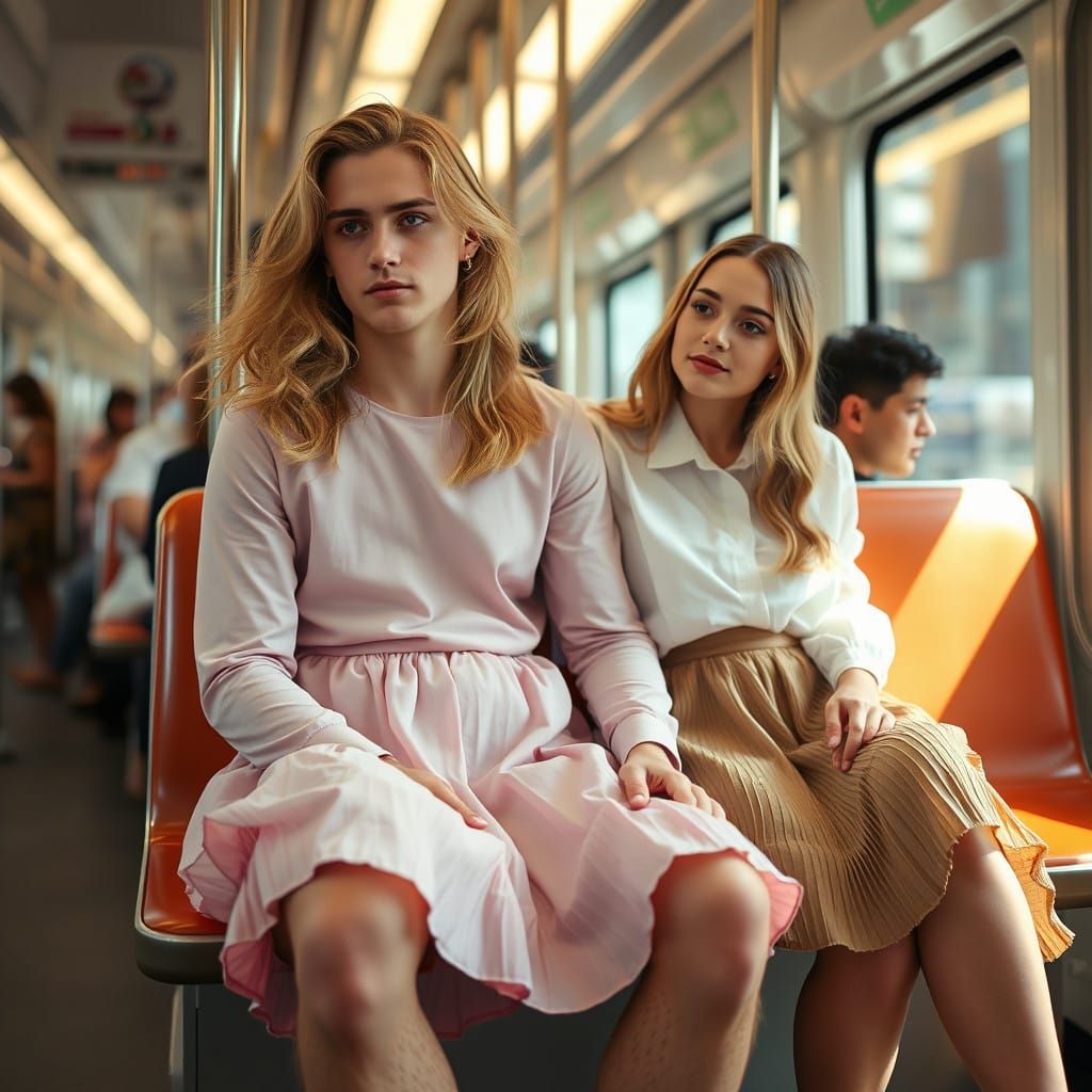 Couple in Metro Car, Crossdressing Style
