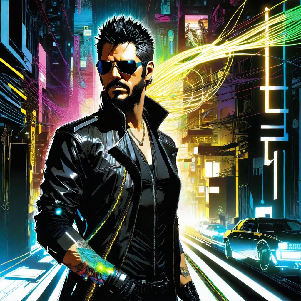 Cyberpunk Portrait with Neon Lights in Manga Style