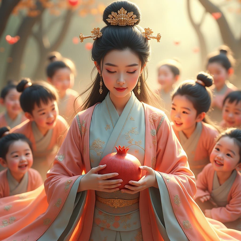 Hariti: Buddhist Goddess in Art Nouveau Style